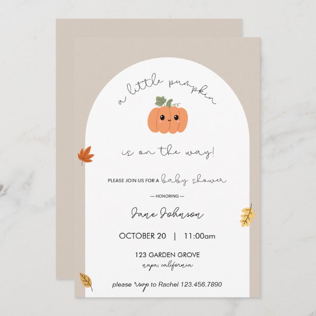 Invitación a Baby Shower de calabaza pequeña (Anverso / Reverso)