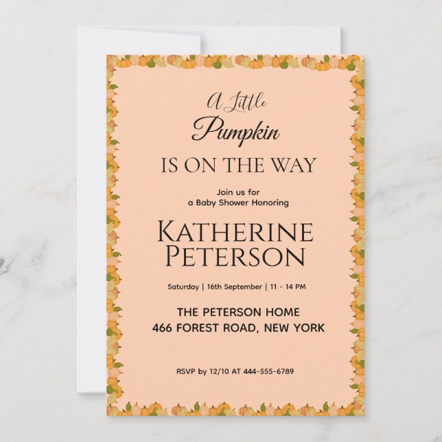 Invitación a Baby Shower de calabaza pequeña (Anverso)