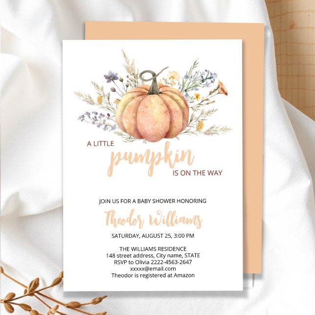 Invitación a Baby Shower de calabaza pequeña | Tem (Little Pumpkin Baby Shower Invitation – Fall Autumn Gender Neutral Invite)