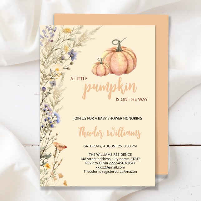 Invitación a Baby Shower de calabaza pequeña | Tem (Little Pumpkin Baby Shower Invitation – Fall Autumn Gender Neutral Invite)