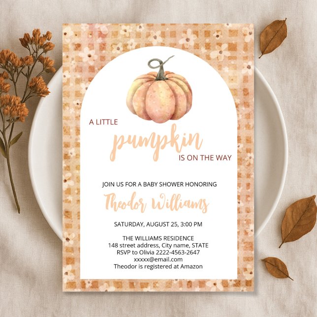 Invitación a Baby Shower de calabaza pequeña | Tem (Little Pumpkin Baby Shower Invitation – Fall Autumn Gender Neutral Invite)