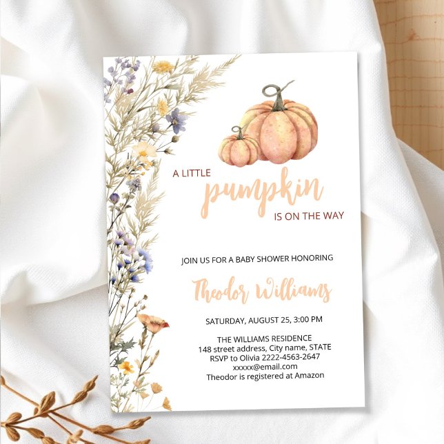 Invitación a Baby Shower de calabaza pequeña | Tem (Little pumpkin baby shower invitation )