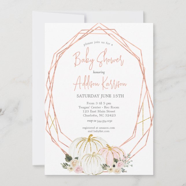 Invitación a Baby Shower de calabaza rosa (Anverso)
