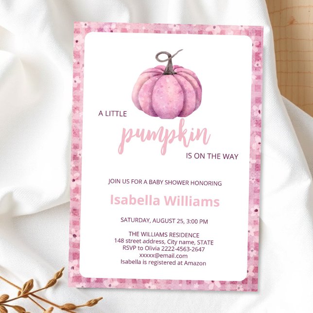 Invitación a Baby Shower de calabaza rosa | Tema d (Little pumpkin minimalistic autumn fall pink girl baby shower invitation )