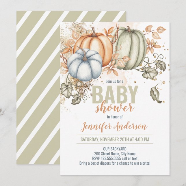 Invitación a Baby Shower de calabazas (Anverso / Reverso)