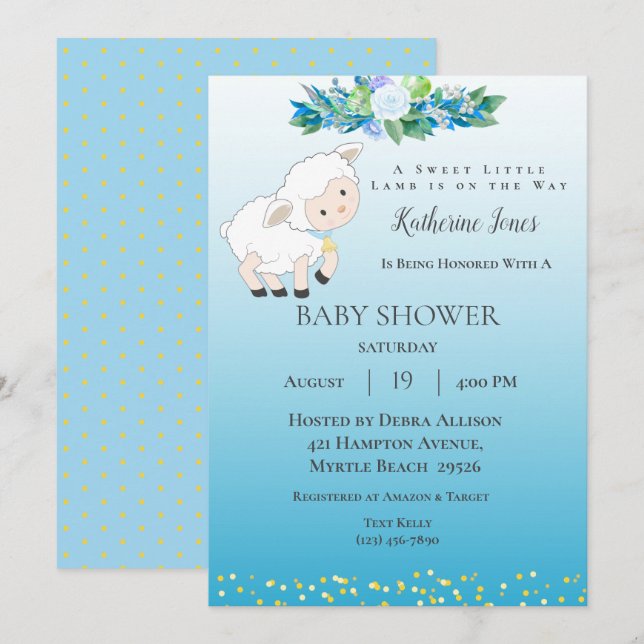 Invitación a Baby Shower de Camión Cordero Azul Fl (Anverso / Reverso)