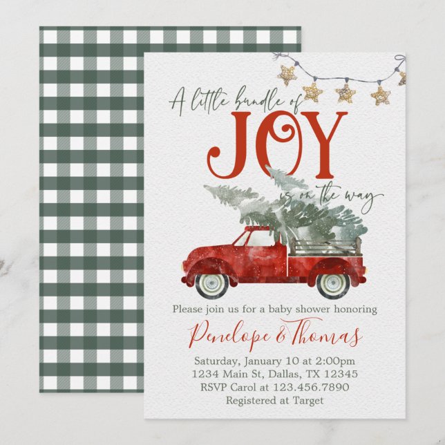 Invitación a Baby Shower de Camión de Navidades Ro (Anverso / Reverso)