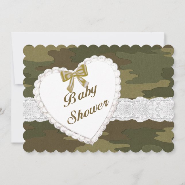 Invitación a Baby Shower de Camouflage Lace Heart (Anverso)