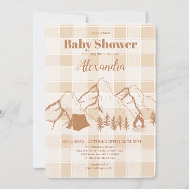 Invitación a Baby Shower de camping neutro (Anverso)