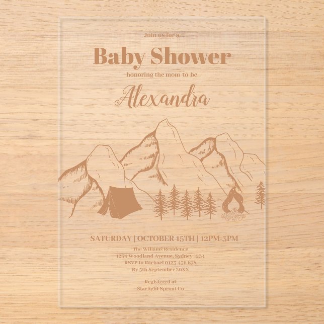 Invitación a Baby Shower de camping neutro (Anverso)