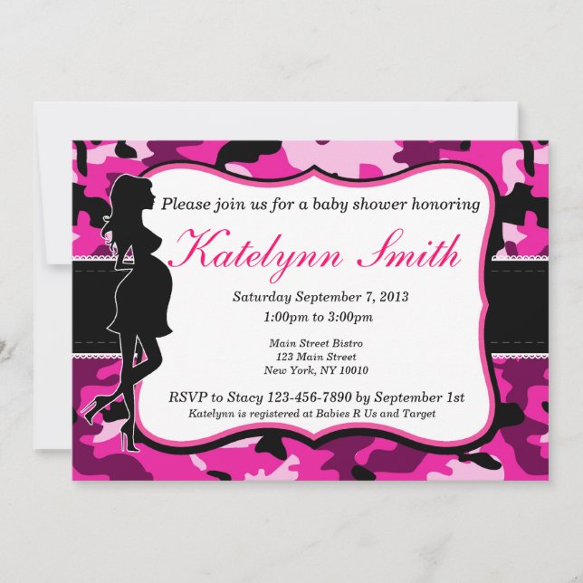 Invitación a Baby Shower de camuflaje rosado Chica (Anverso)