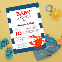Invitación a Baby Shower de cangrejo náutico de la