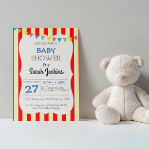 Invitación a Baby Shower de Carnaval Circus Stripe