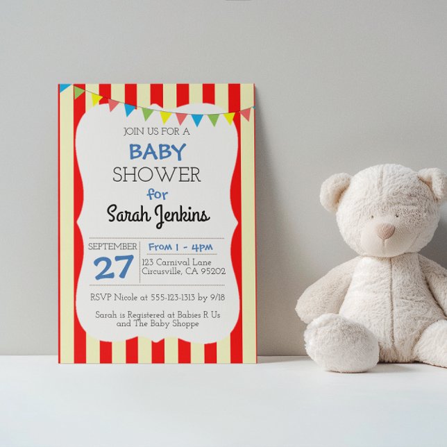Invitación a Baby Shower de Carnaval Circus Stripe (Subido por el creador)