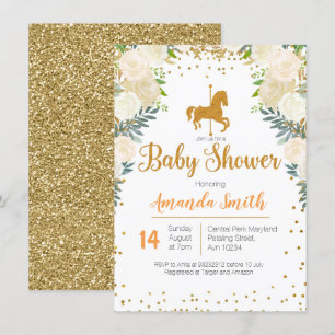 Invitación a Baby Shower de Carousel Gold White