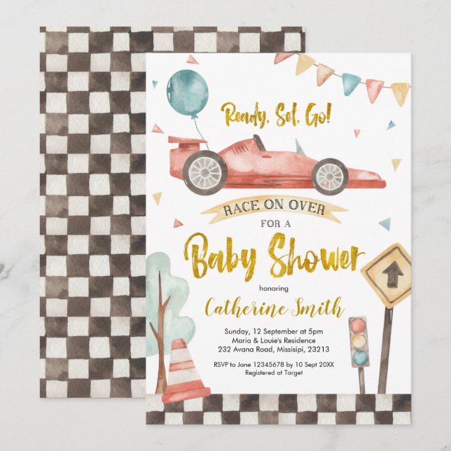 Invitación a Baby Shower de Carreras Boy (Anverso / Reverso)