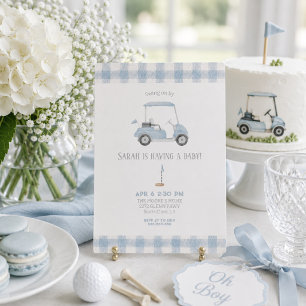 Invitación a baby shower de carrito de golf azul