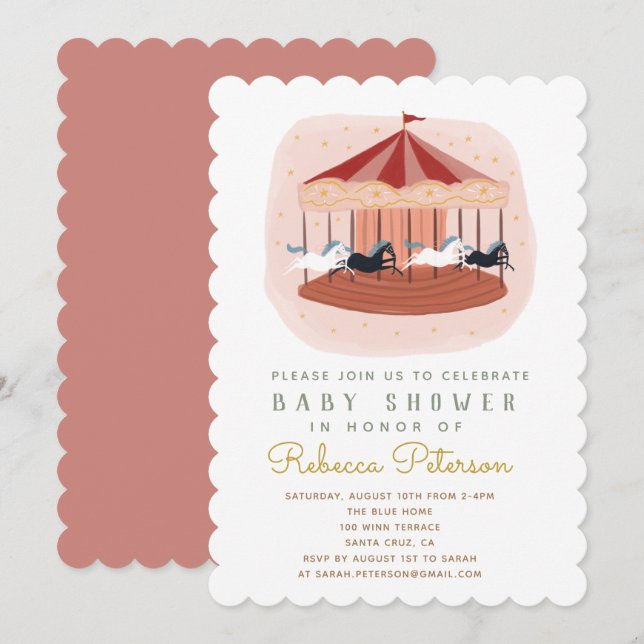 invitación a Baby Shower de carrusel (Anverso / Reverso)