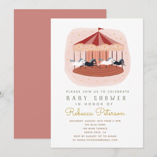 invitación a Baby Shower de carrusel (Anverso / Reverso)