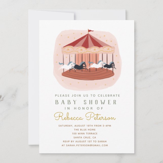 invitación a Baby Shower de carrusel (Anverso)