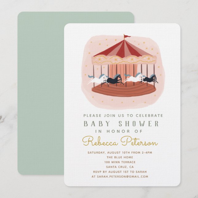 Invitación a Baby Shower de carrusel (Anverso / Reverso)