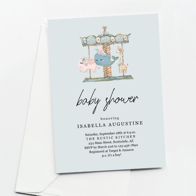 Invitación a Baby Shower de Carrusel azul para niñ (Subido por el creador)