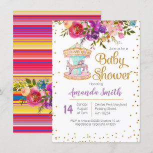 Invitación a Baby Shower de carrusel rosa