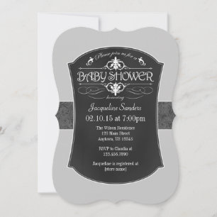 Invitación a Baby Shower de cartón gris