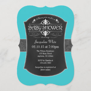Invitación a Baby Shower de cartón gris turquesa