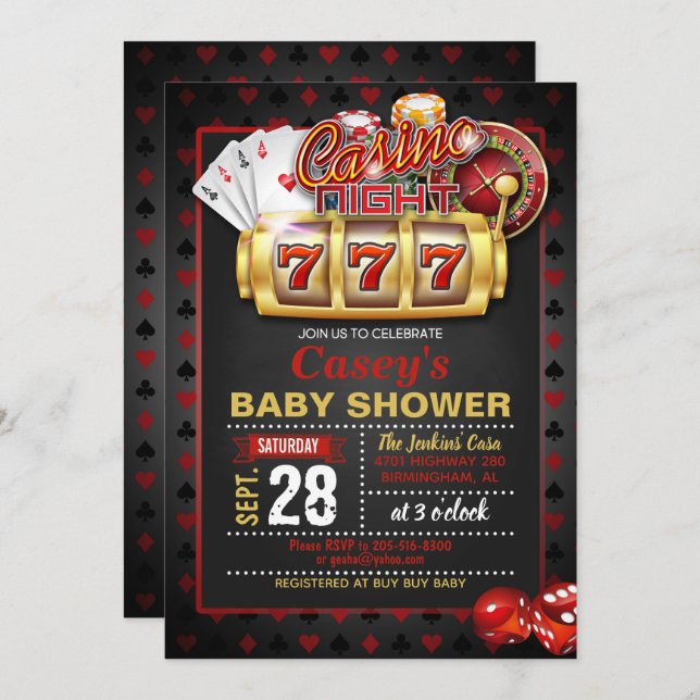 Invitación a Baby Shower de Casino Night (Anverso / Reverso)