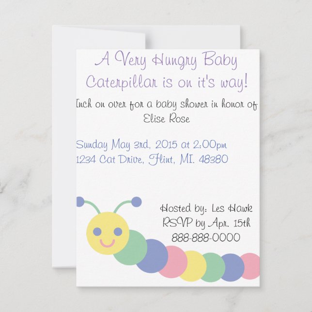 Invitación a Baby Shower de Caterpillar (Anverso)