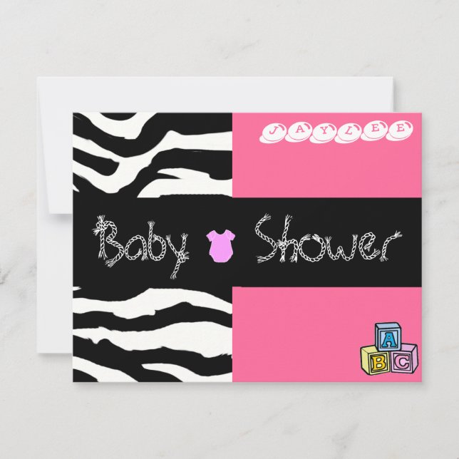 Invitación a Baby Shower de cebra (Anverso)