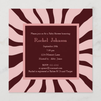 Invitación a Baby Shower de cebra rosa y marrón