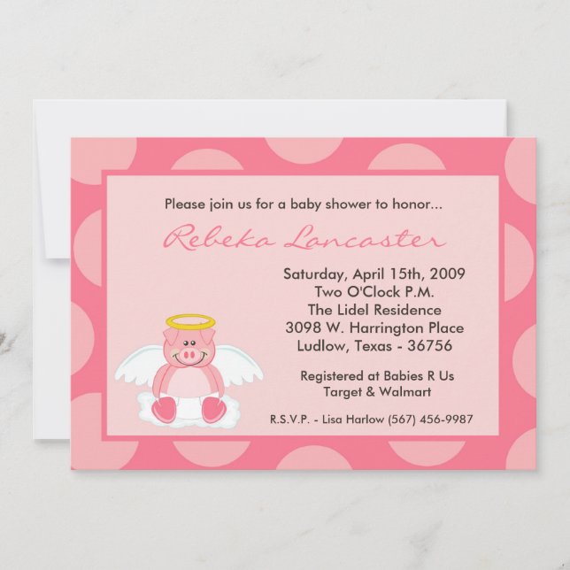 Invitación a Baby Shower de cerdo con punto de pol (Anverso)