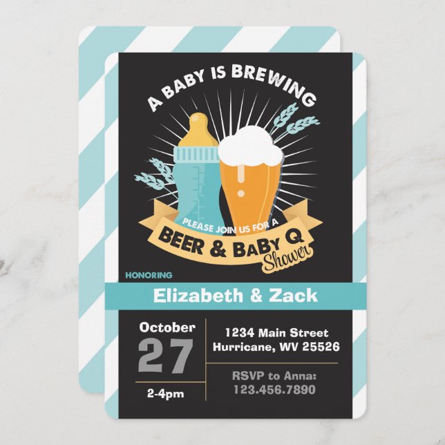 Invitación a Baby Shower de cerveza BQ (Anverso / Reverso)