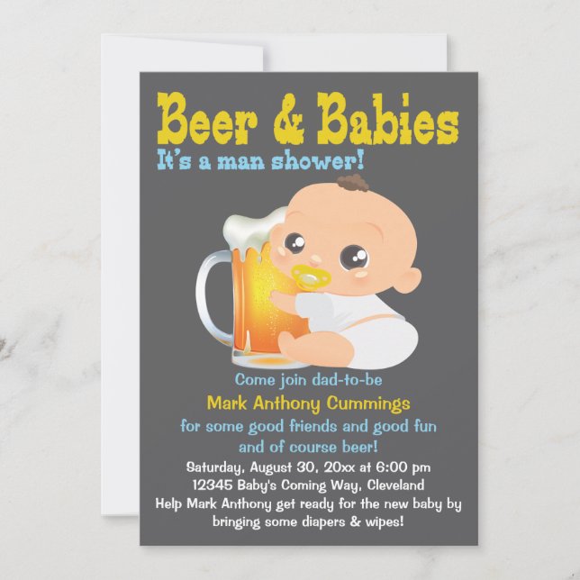 Invitación a Baby Shower De Cerveza Y Bebés (Anverso)