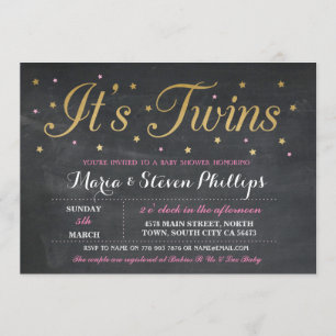Invitación a Baby Shower de Chalk Gold Chica Gemel