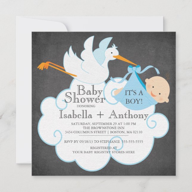 Invitación a Baby Shower de Chalkboard Boy Cute St (Anverso)