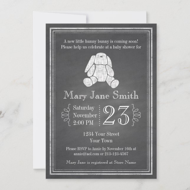 Invitación a Baby Shower de Chalkboard Bunny (Anverso)