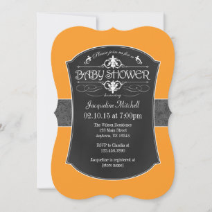 Invitación a Baby Shower de Chalkboard gris naranj