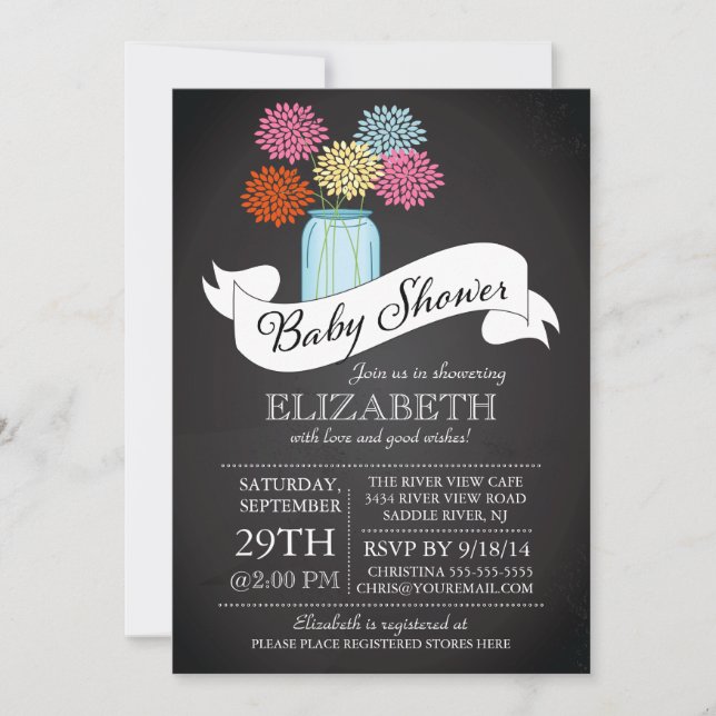 Invitación a Baby Shower de Chalkboard Mason Jar (Anverso)