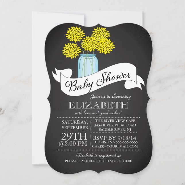Invitación a Baby Shower de Chalkboard Mason Jar (Anverso)
