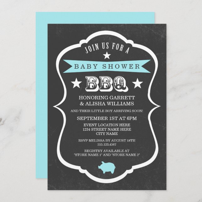 Invitación a Baby Shower de Chalkboard / Niño (Anverso / Reverso)