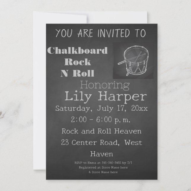 Invitación a Baby Shower de Chalkboard Rock Star (Anverso)