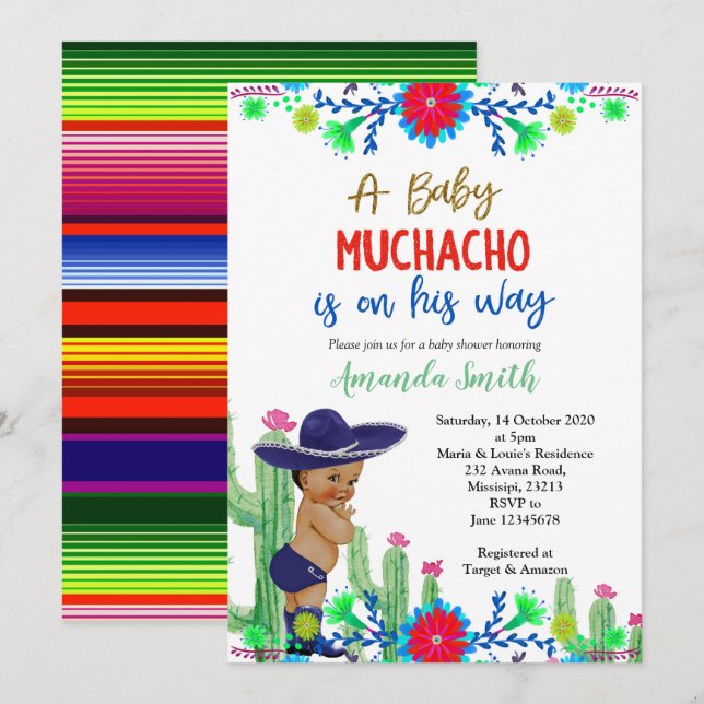 Invitación a Baby Shower de Charro Muchacho (Anverso / Reverso)