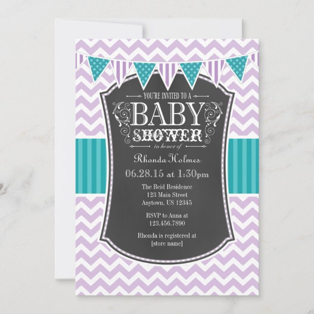 Invitación a Baby Shower de Chevron con cartón púr (Anverso)