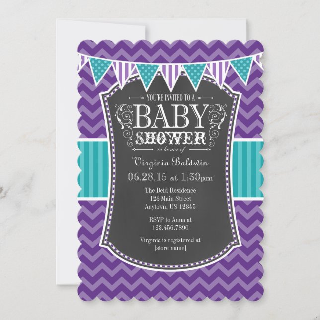 Invitación a Baby Shower de Chevron con tablero de (Anverso)