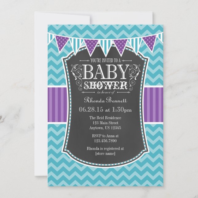 Invitación a Baby Shower de Chevron con tablero de (Anverso)
