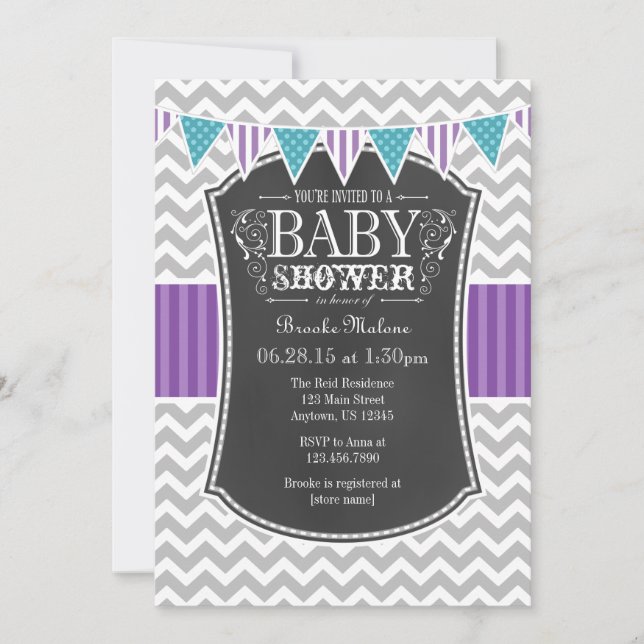 Invitación a Baby Shower de Chevron con tablero de (Anverso)
