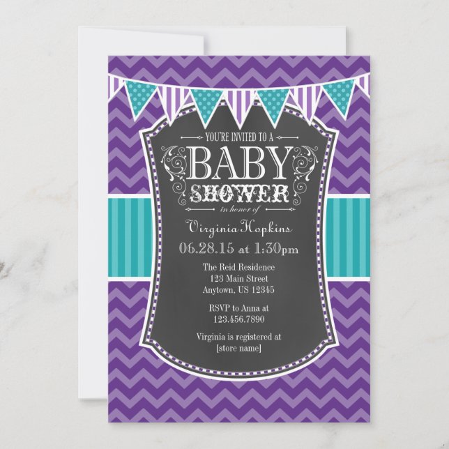 Invitación a Baby Shower de Chevron con tablero de (Anverso)